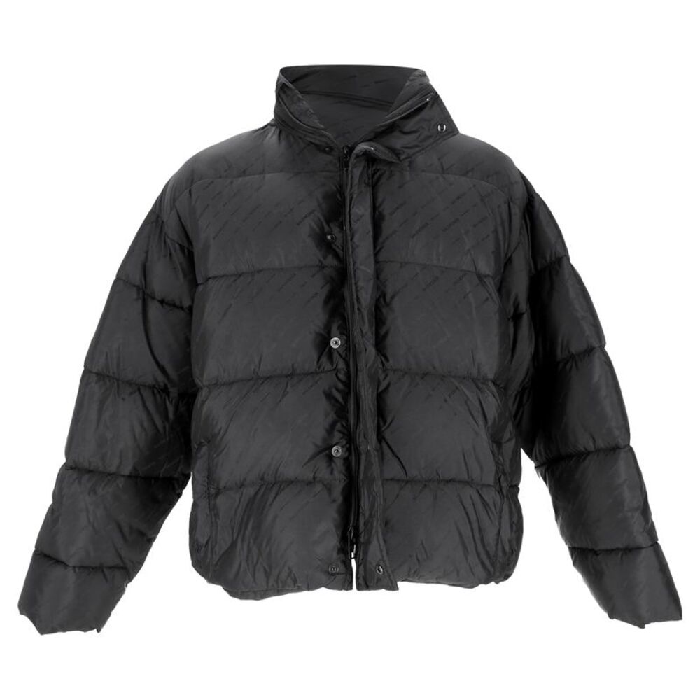 Balenciaga Logo All Over Down Jacket in Black Polyamide